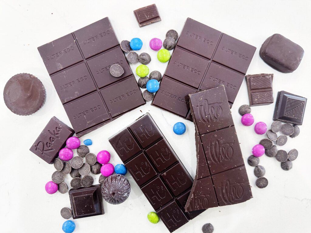 chocolate bars and chocolate gems