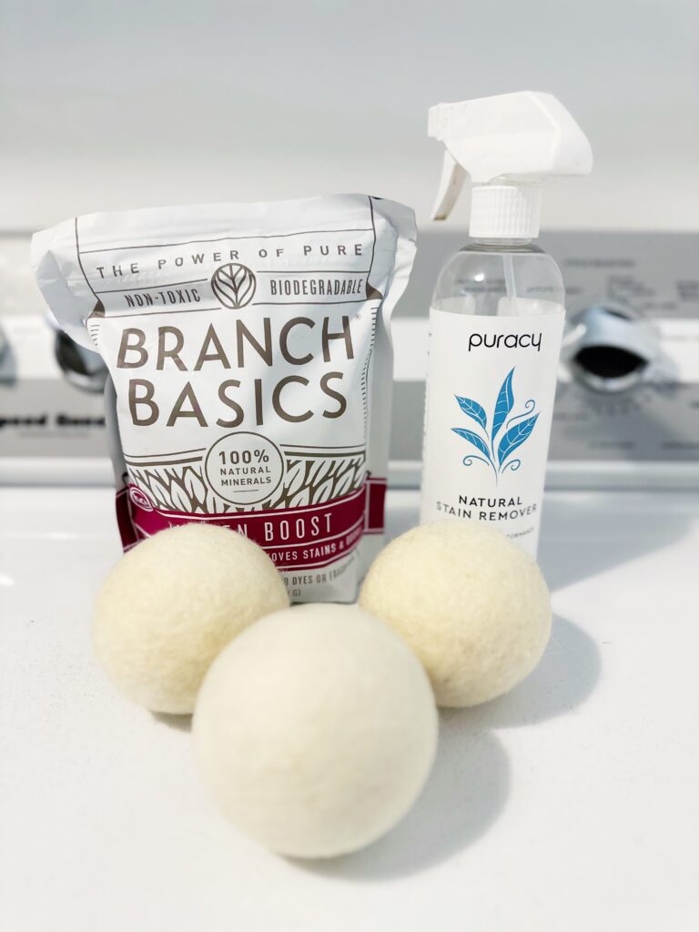 Puracy Stain Remover, Branch Basics Wool Dryer Balls and Branch Basics Oxygen Boost