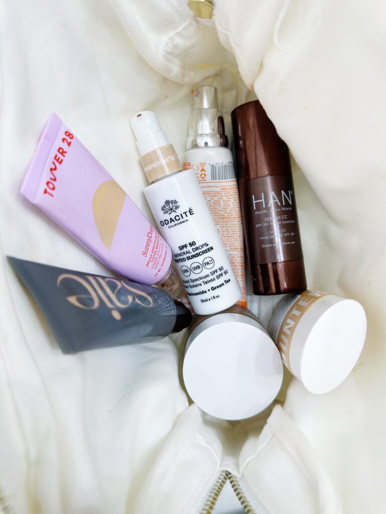 tinted moisturizers in a makeup bag