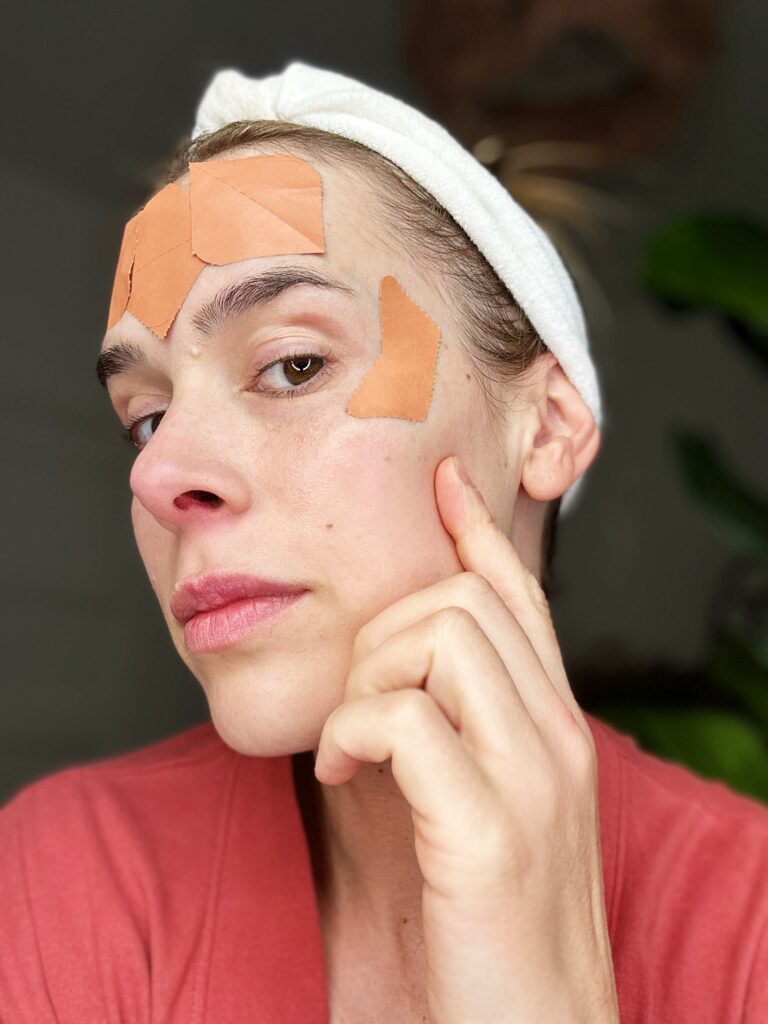 woman wearing frownies wrinkle patches