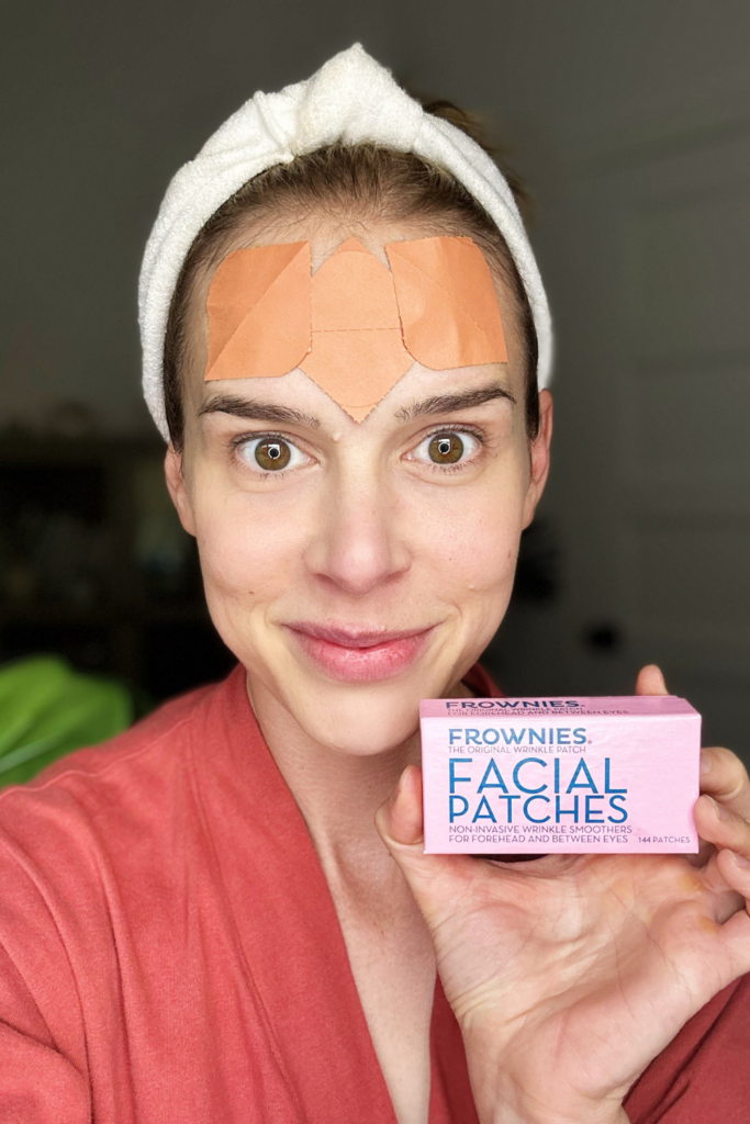woman wearing frownies facial patches