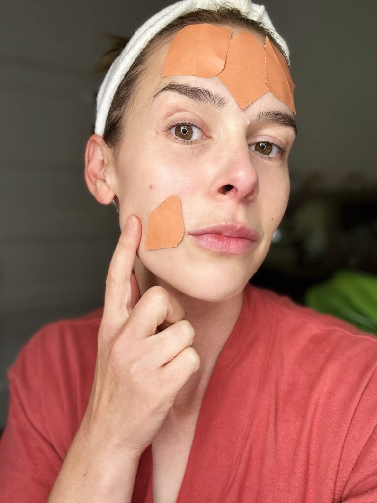 woman wearing frownies wrinkle patches